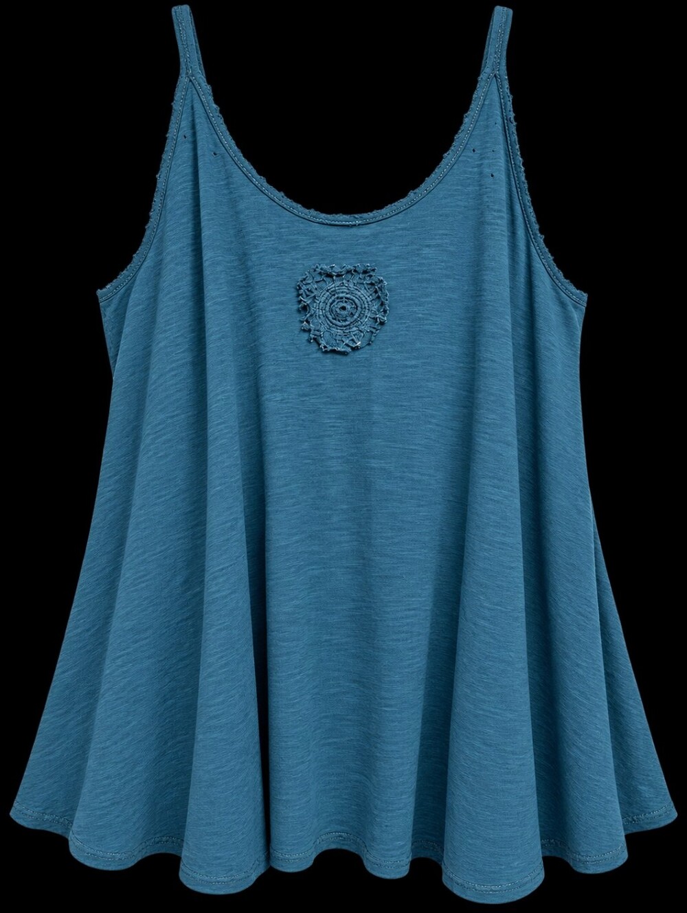#1925 Paper Lace Bohemian Soul Crochet Medallion Swing Tank - Teal